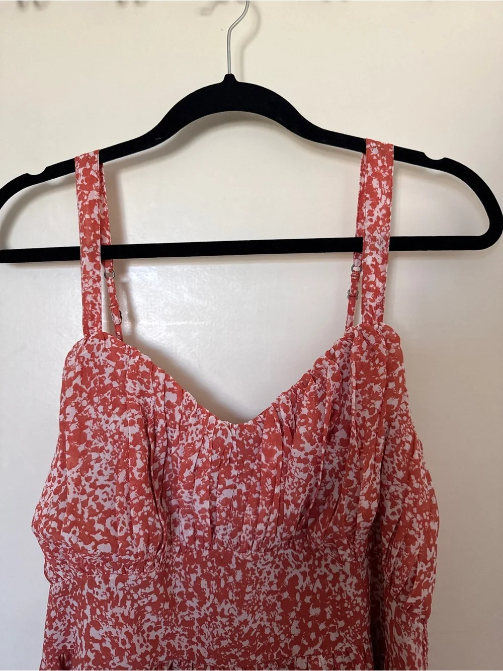 Abercrombie & Fitch Coral Floral ruched Chiffon Midi Dress Slit Size XL